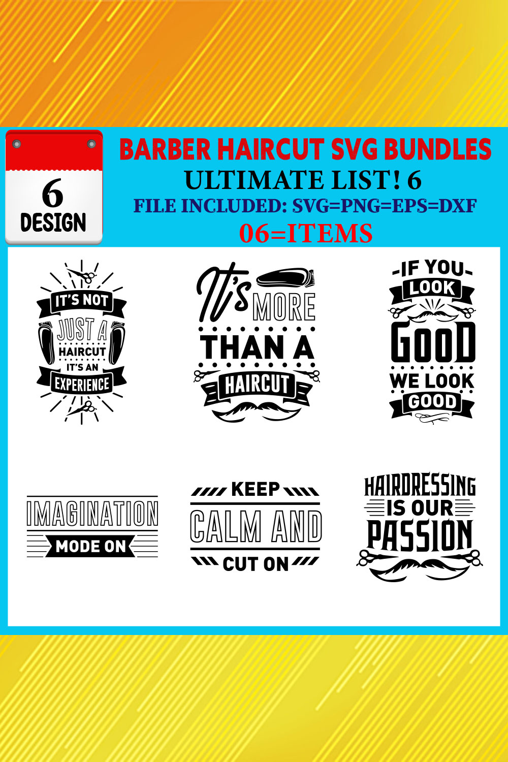 Barber Haircut T-shirt Design Bundle Vol-03 pinterest preview image.