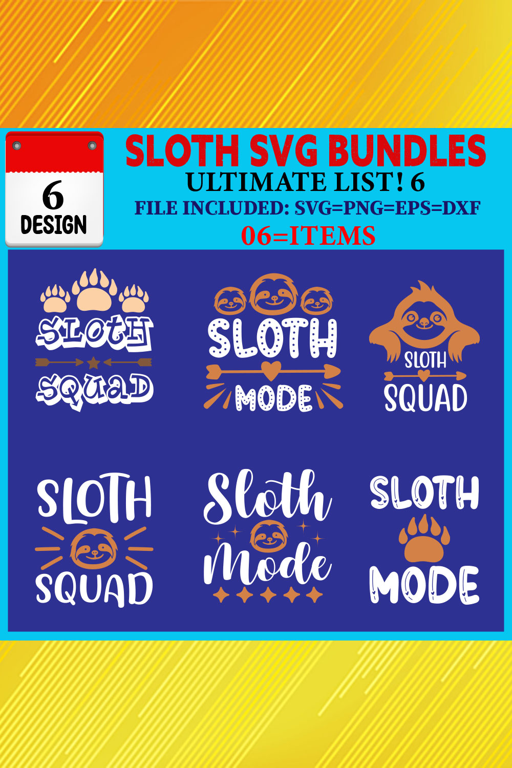 Sloth T-shirt Design Bundle Vol-05 pinterest preview image.