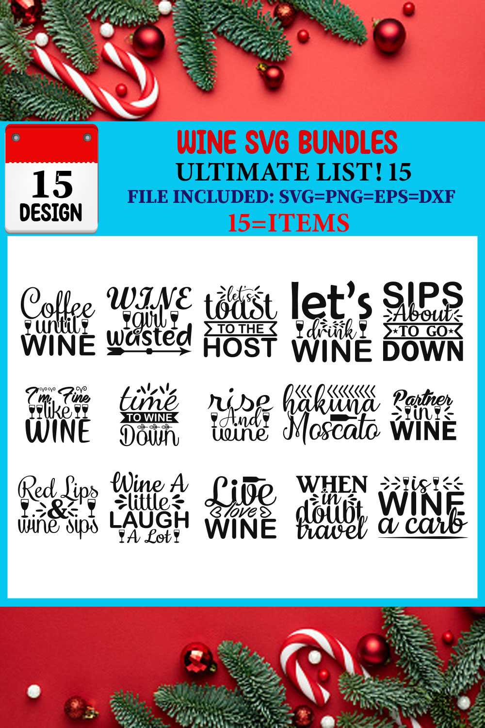 Wine T-shirt Design Bundle pinterest preview image.