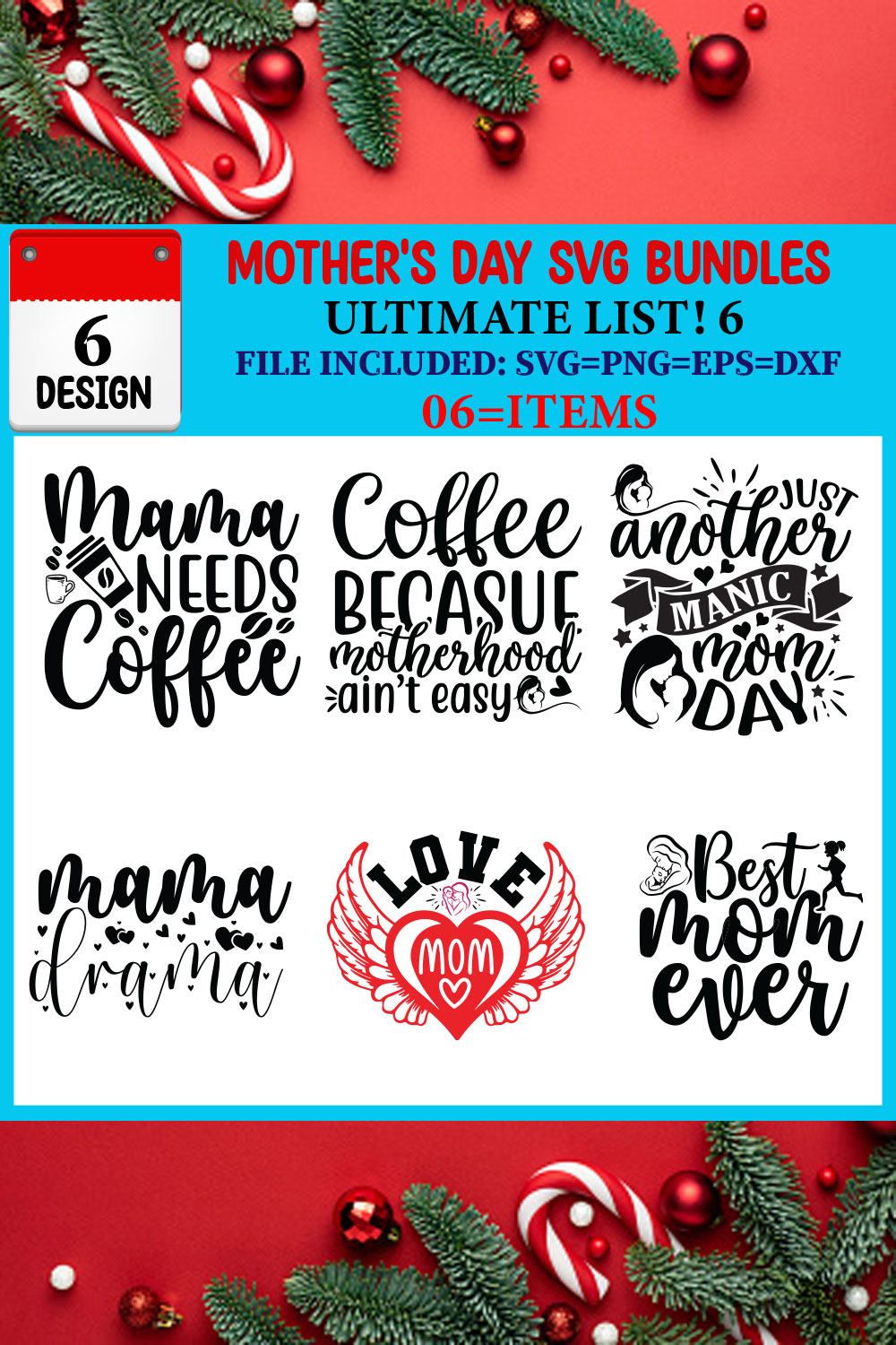 Mother's Day T-shirt Design Bundle pinterest preview image.