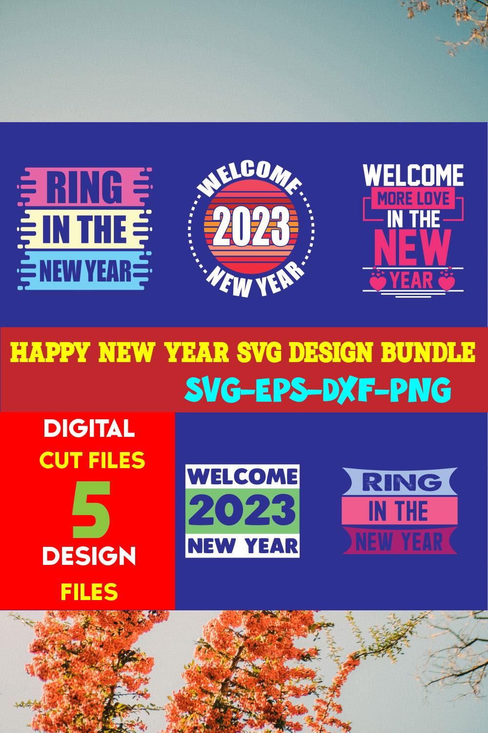 Happy New Year T-shirt Design Bundle Volume-04 pinterest preview image.