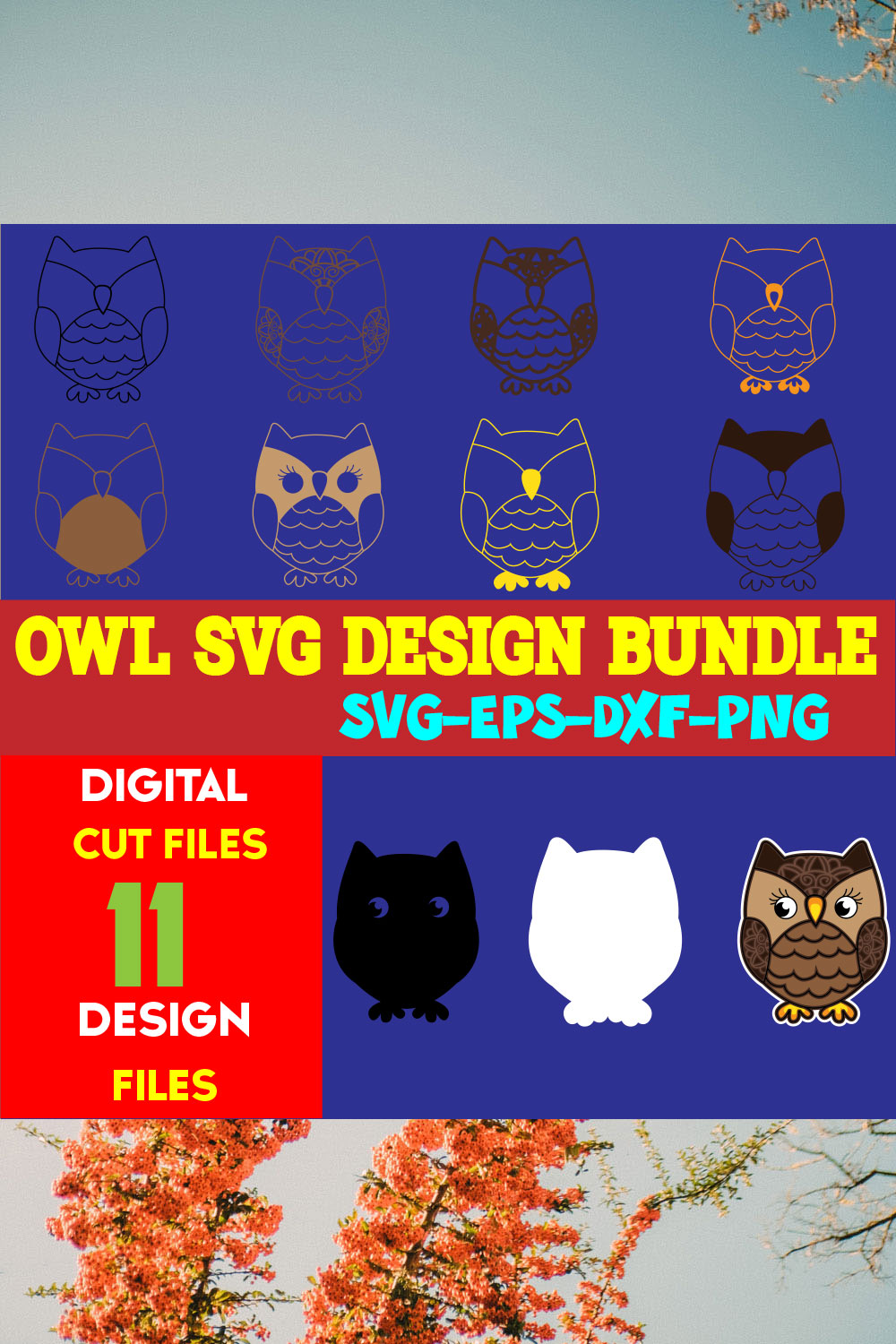 Owl SVG Design Bundle pinterest preview image.