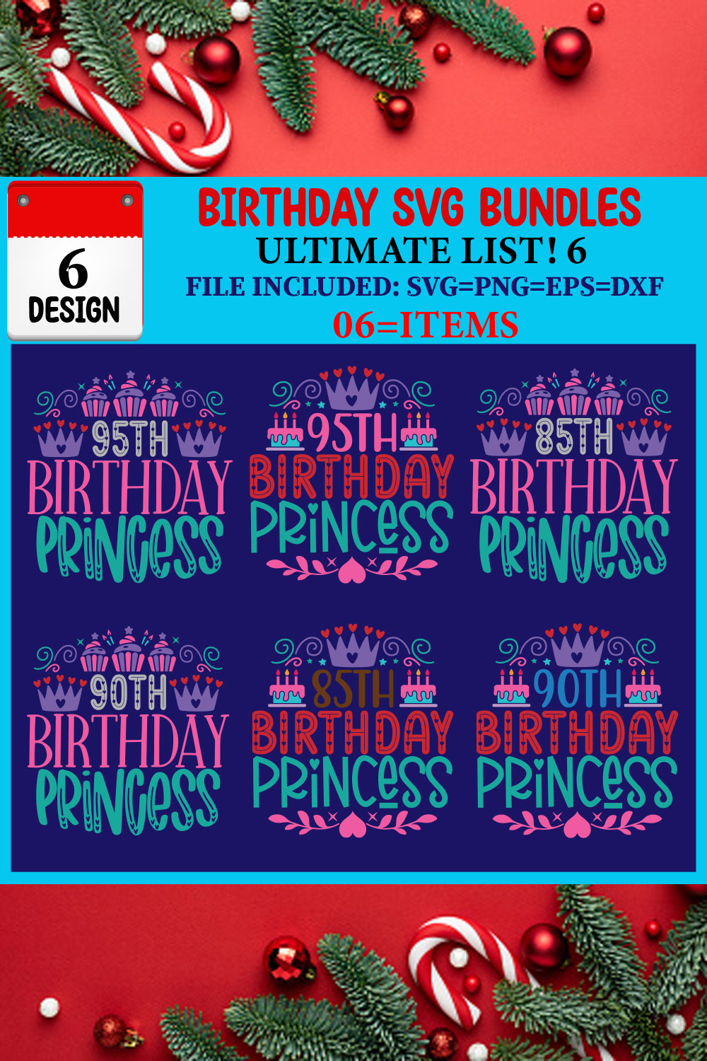 Birthday SVG T-shirt Design Bundle pinterest preview image.