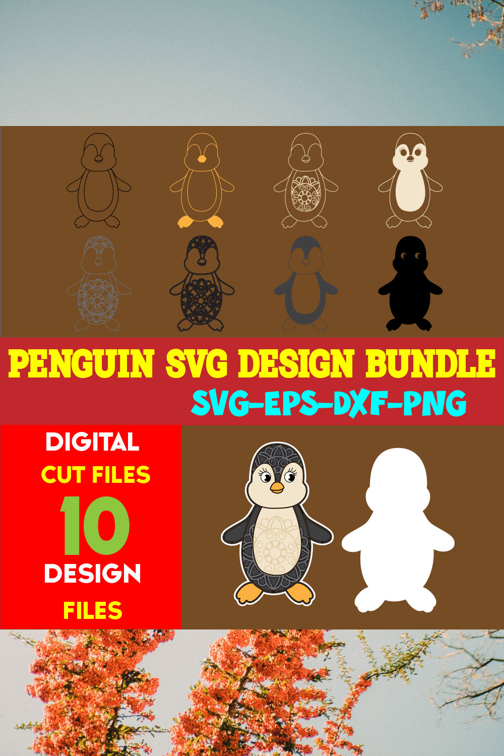 Penguin SVG Design Bundle pinterest preview image.