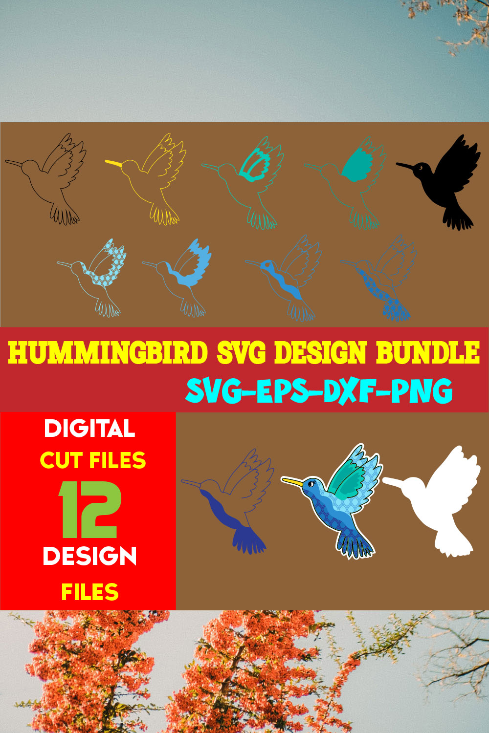 Hummingbird SVG Design Bundle pinterest preview image.