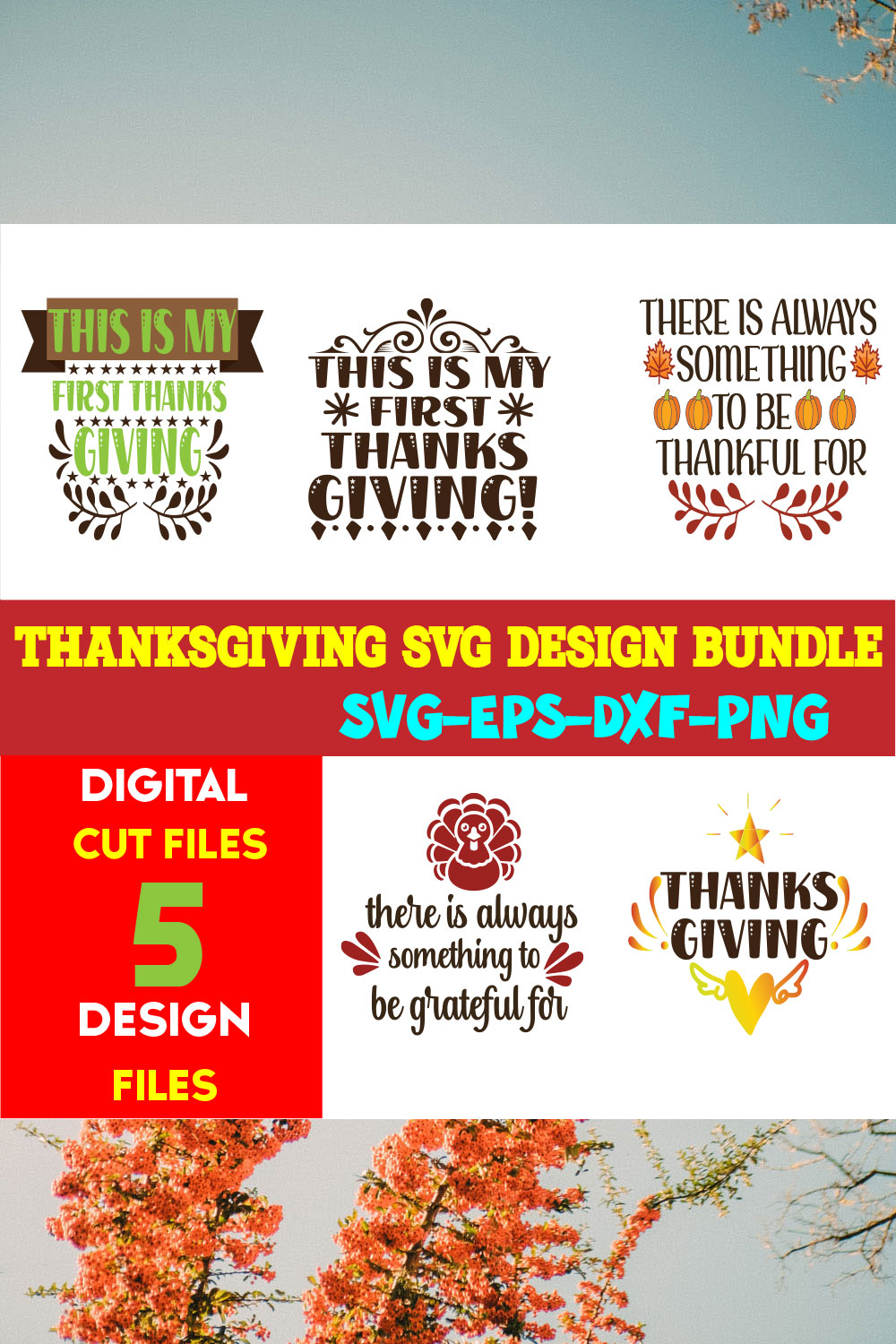 Thanksgiving T-shirt Design Bundle Vol-13 pinterest preview image.