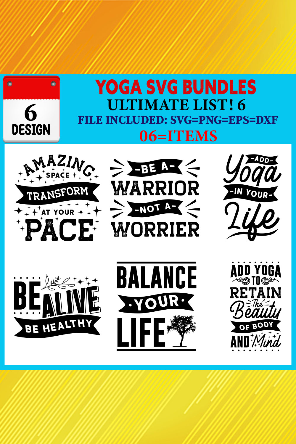 Yoga T-shirt Design Bundle Vol-01 pinterest preview image.