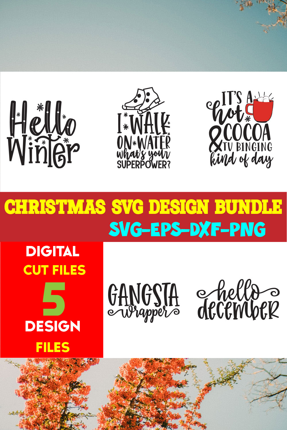 Christmas SVG T-shirt Design Bundle Volume-74 pinterest preview image.