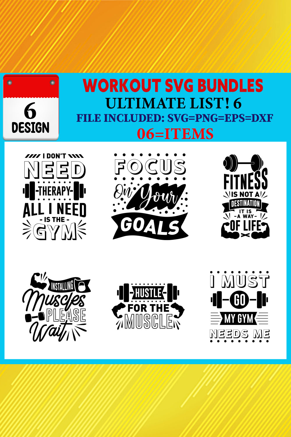 Workout T-shirt Design Bundle Vol-02 pinterest preview image.