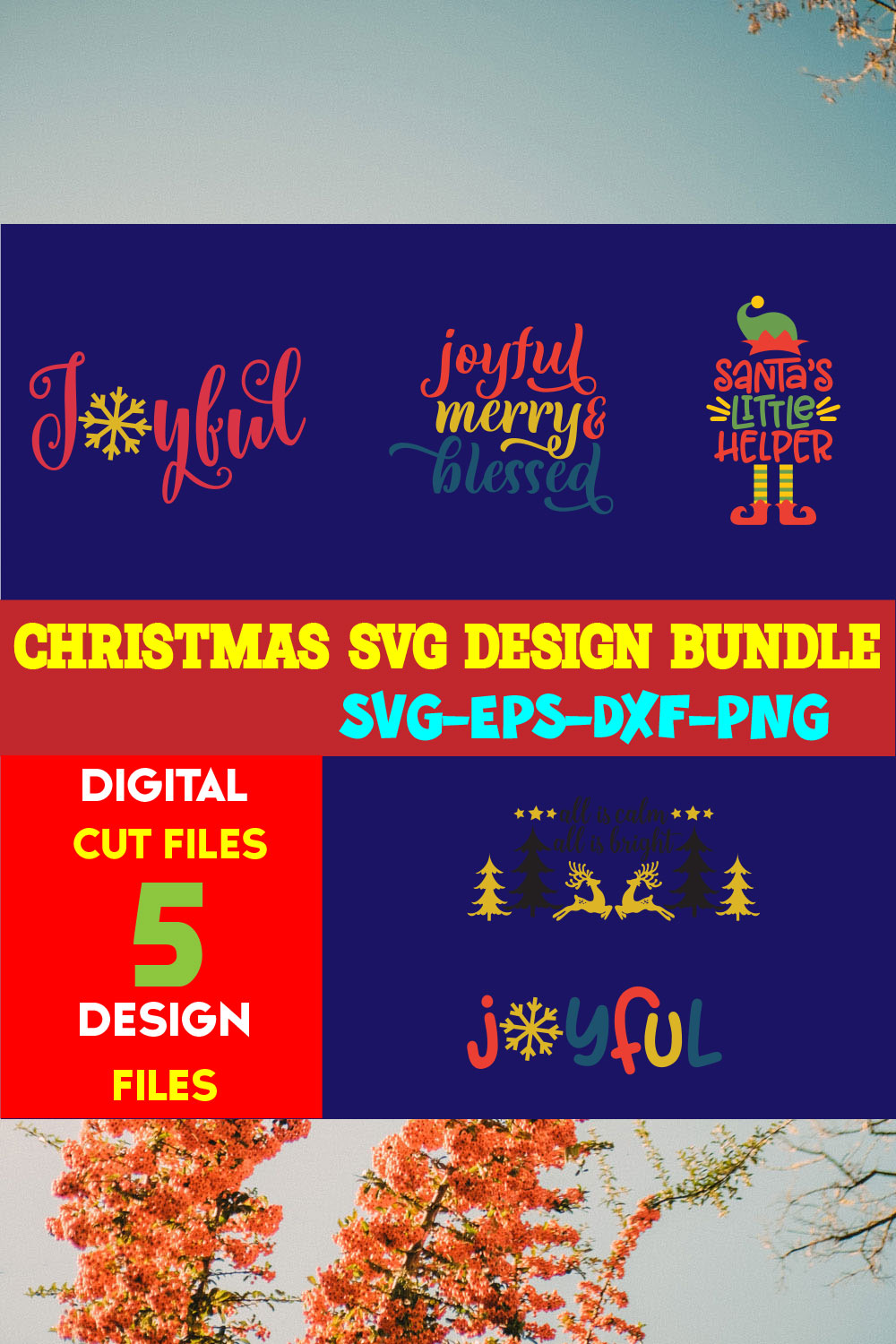 Christmas SVG T-shirt Design Bundle Volume-87 pinterest preview image.