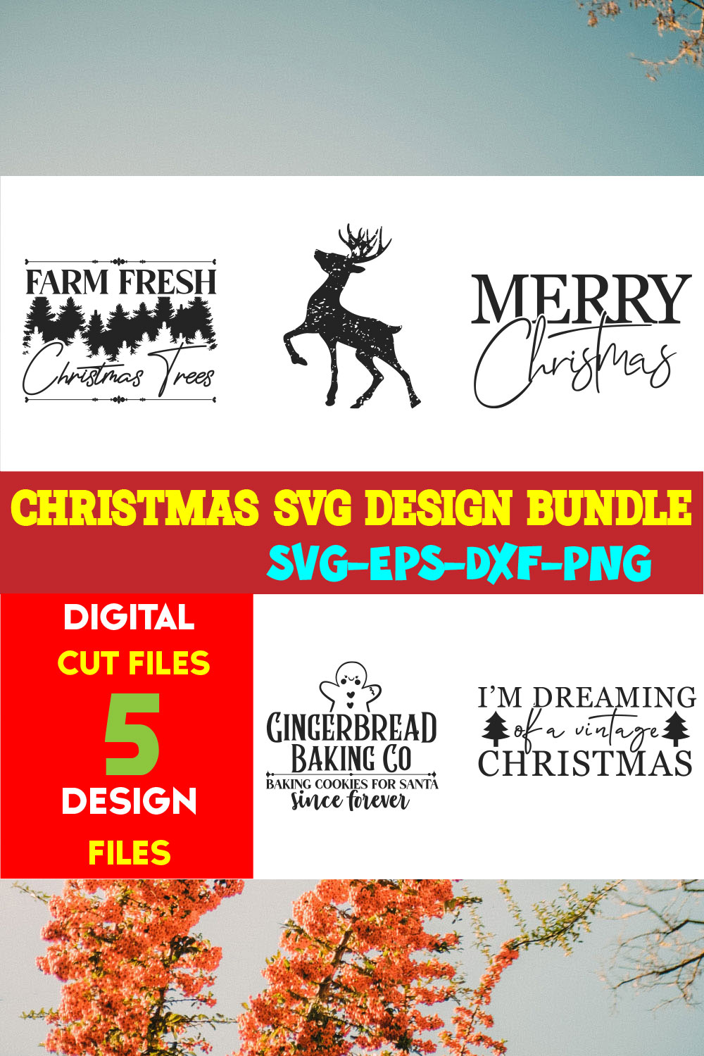 Christmas SVG T-shirt Design Bundle Volume-77 pinterest preview image.