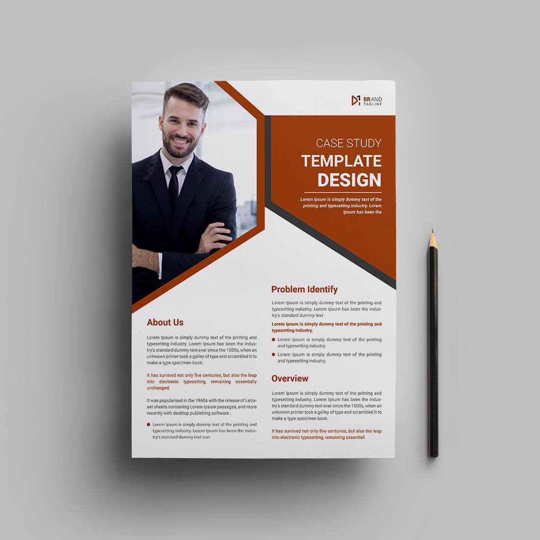 Professional case study template design with flyer preview image.