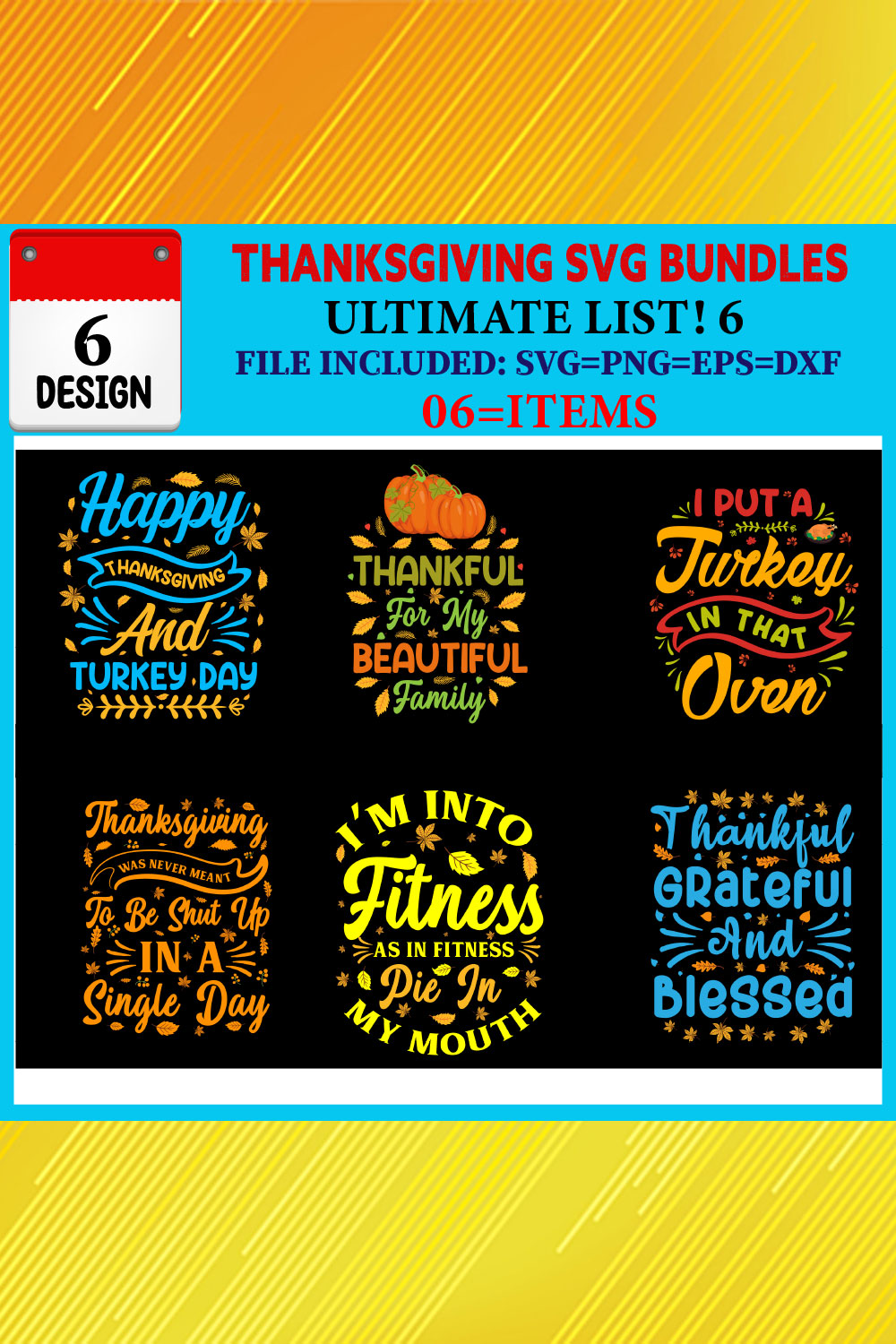 Thanksgiving T-shirt Design Bundle Vol-04 pinterest preview image.