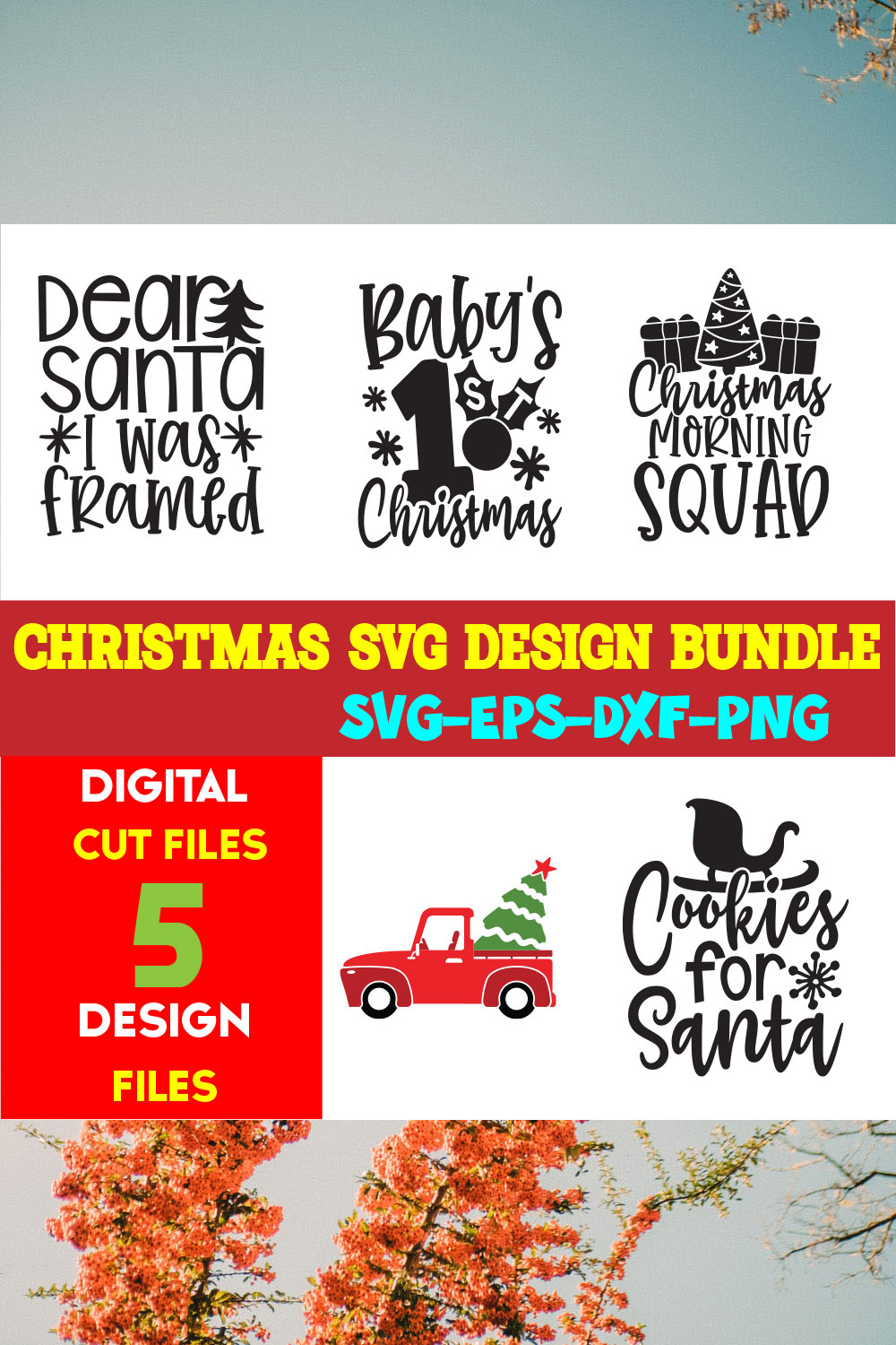 Christmas SVG T-shirt Design Bundle Volume-59 pinterest preview image.