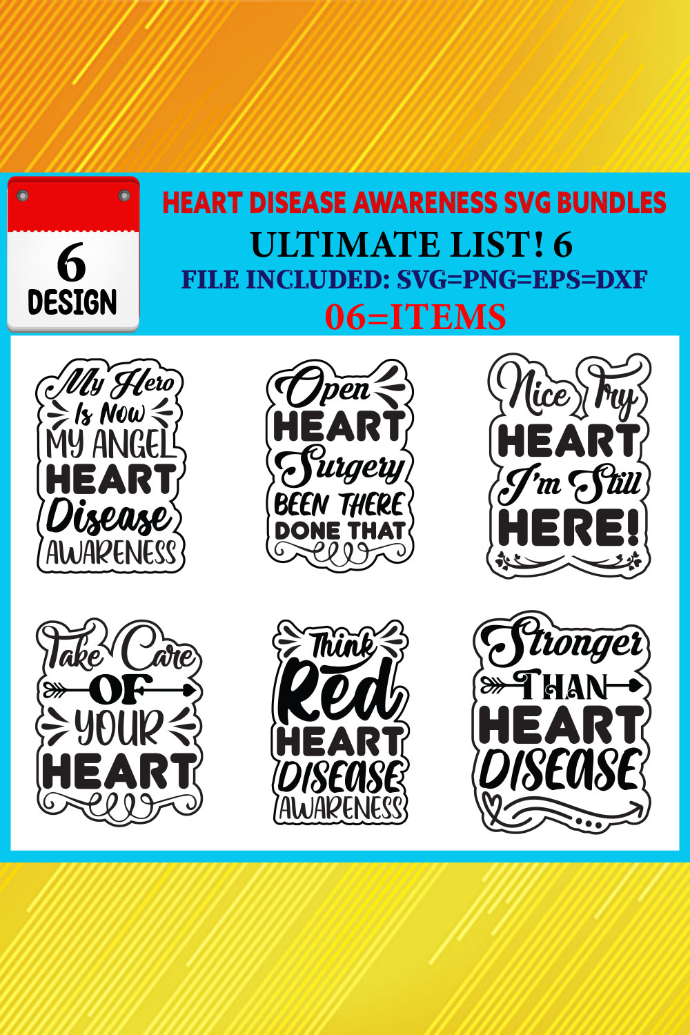 Heart Disease Awareness T-shirt Design Bundle Vol-03 pinterest preview image.