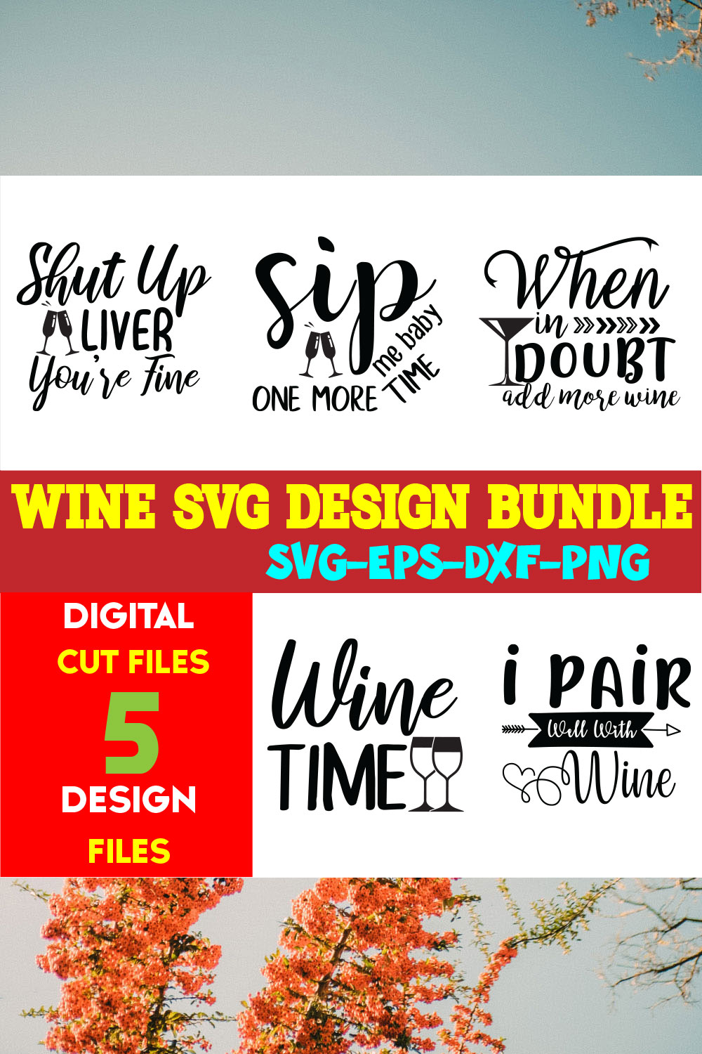 Wine T-shirt Design Bundle Volume-02 pinterest preview image.