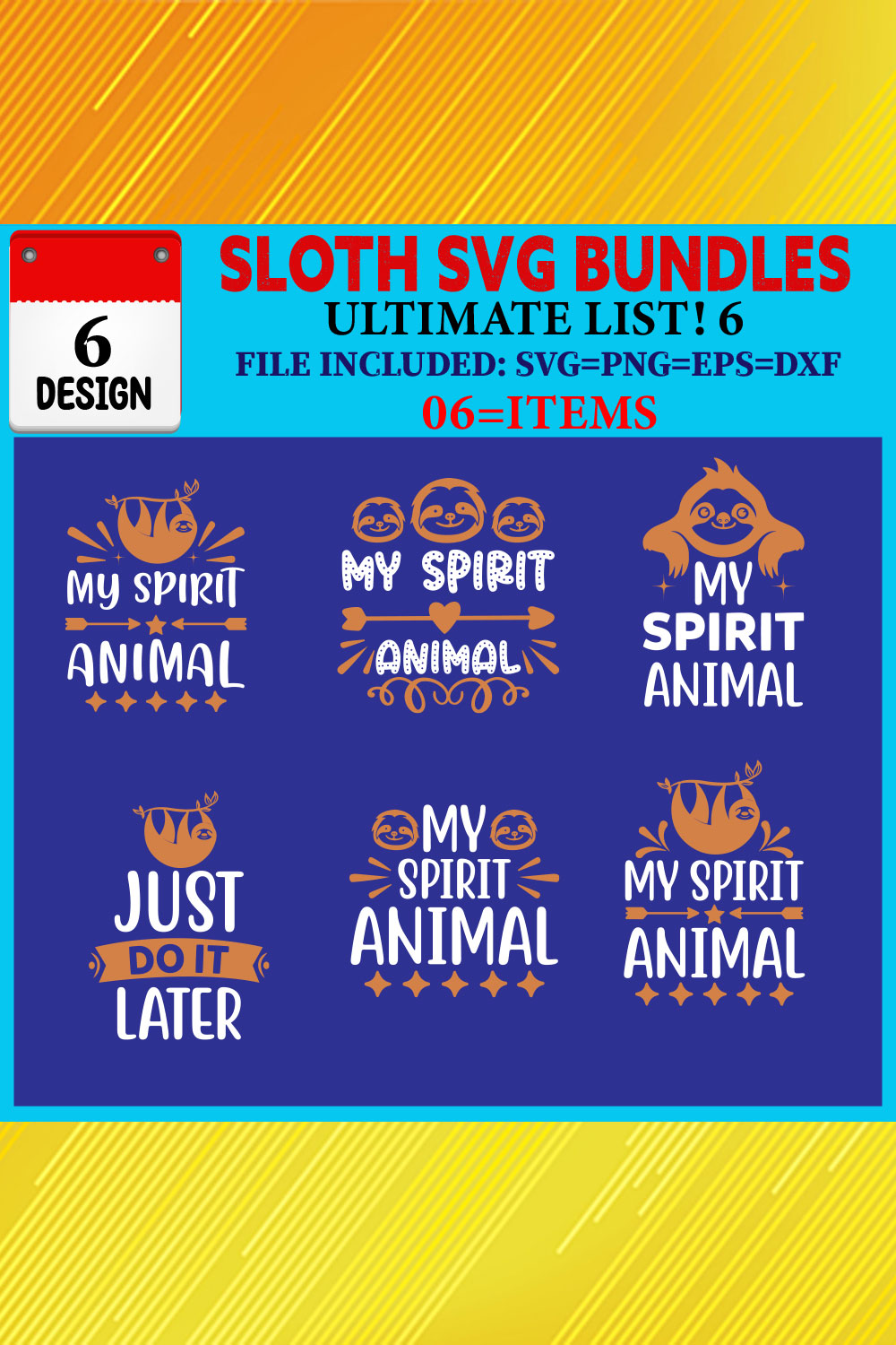 Sloth T-shirt Design Bundle Vol-02 pinterest preview image.