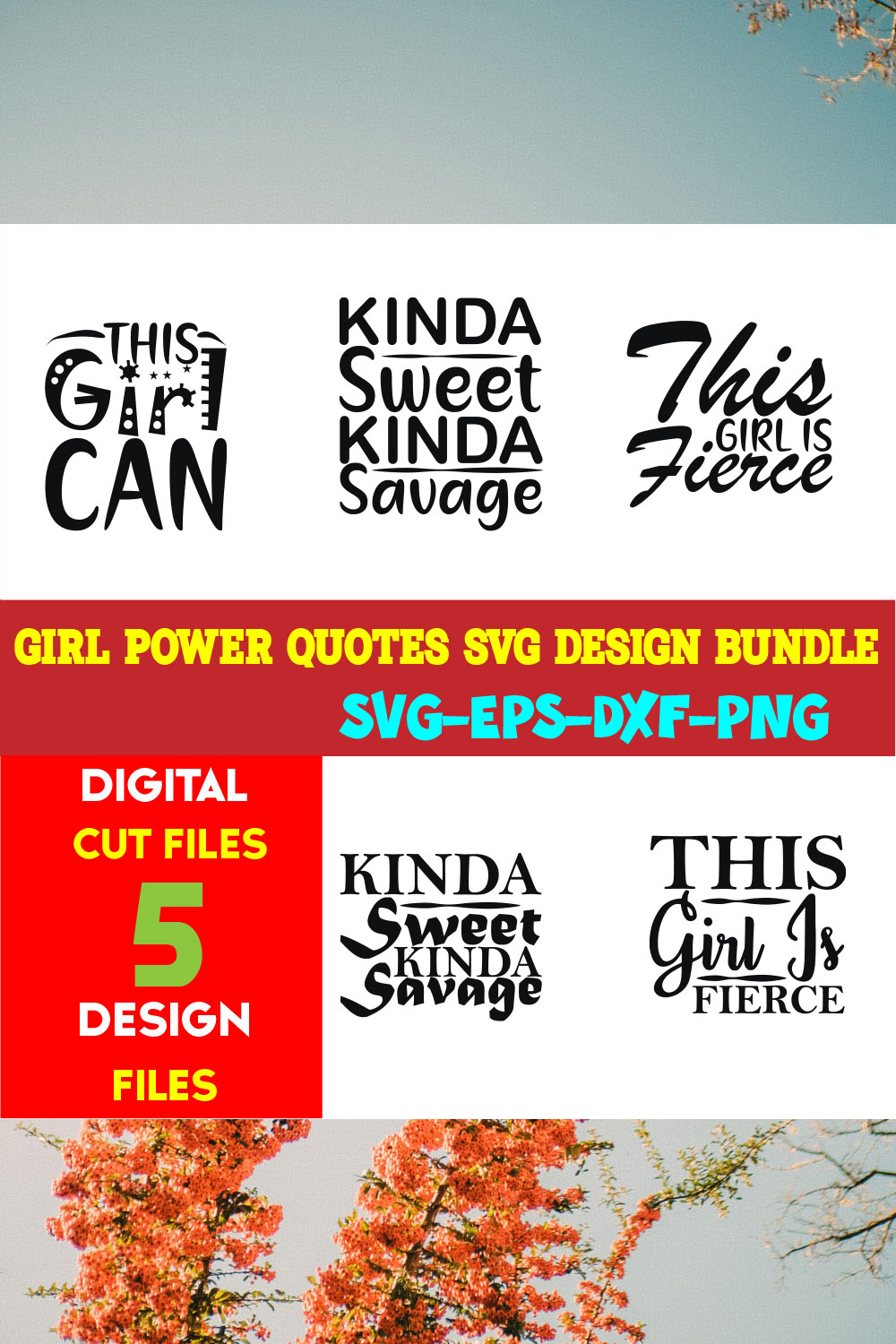 Girl Power Quotes T-shirt Design Bundle Vol-02 pinterest preview image.