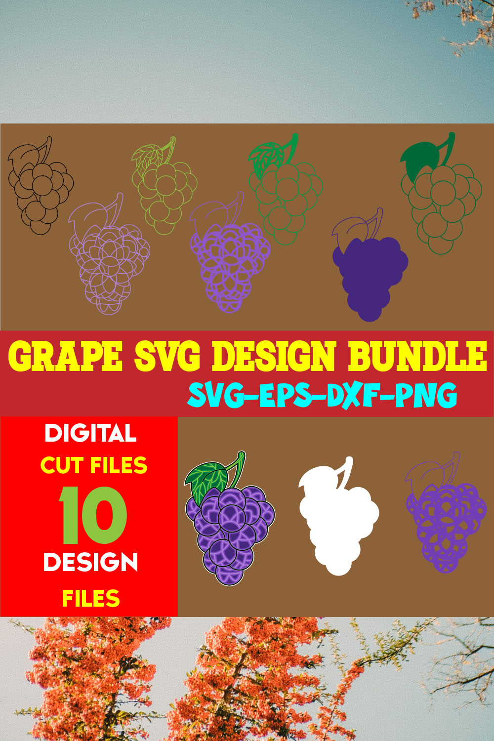 Grape SVG Design Bundle pinterest preview image.