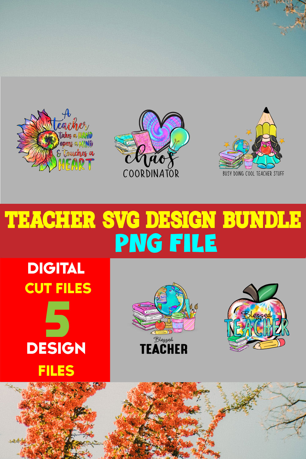 Teacher T-shirt Design Bundle volume -01 pinterest preview image.