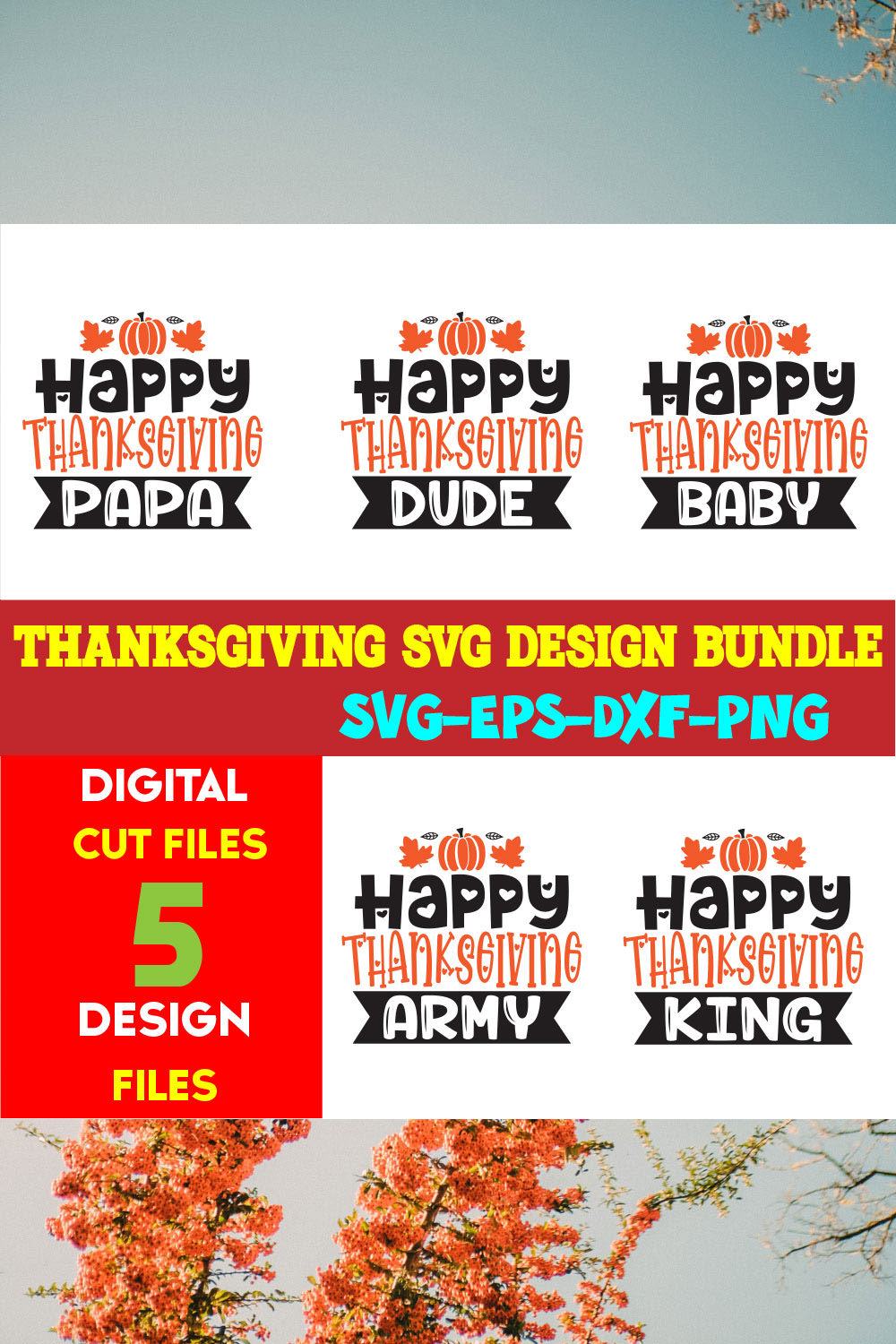 Thanksgiving T-shirt Design Bundle Vol-16 pinterest preview image.