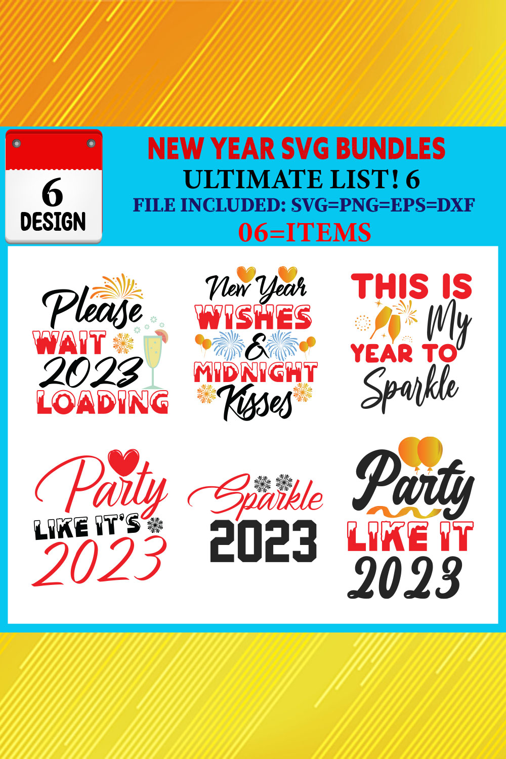 New Year T-shirt Design Bundle Vol-06 pinterest preview image.