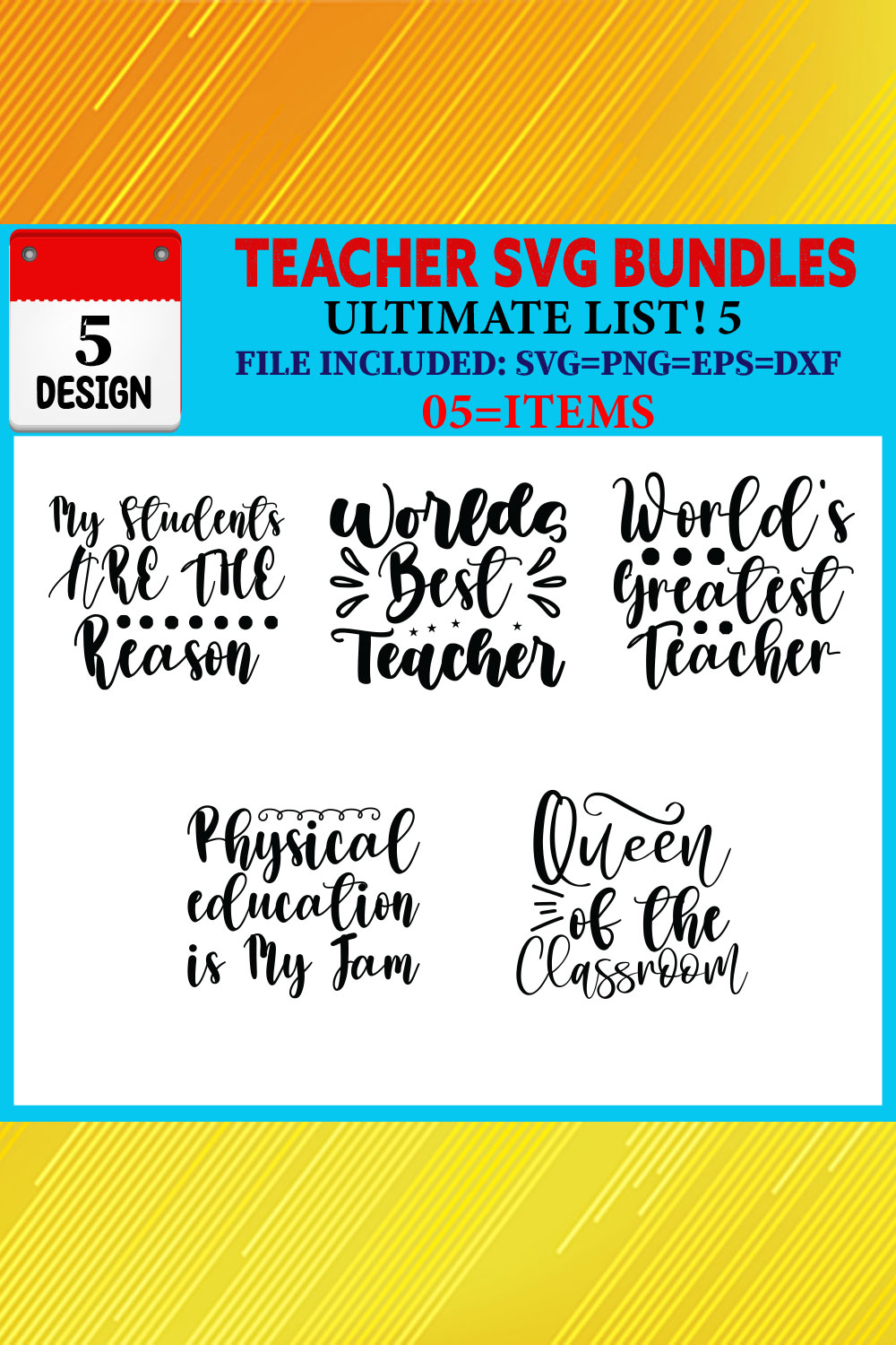 Teacher T-shirt Design Bundle Vol-05 pinterest preview image.