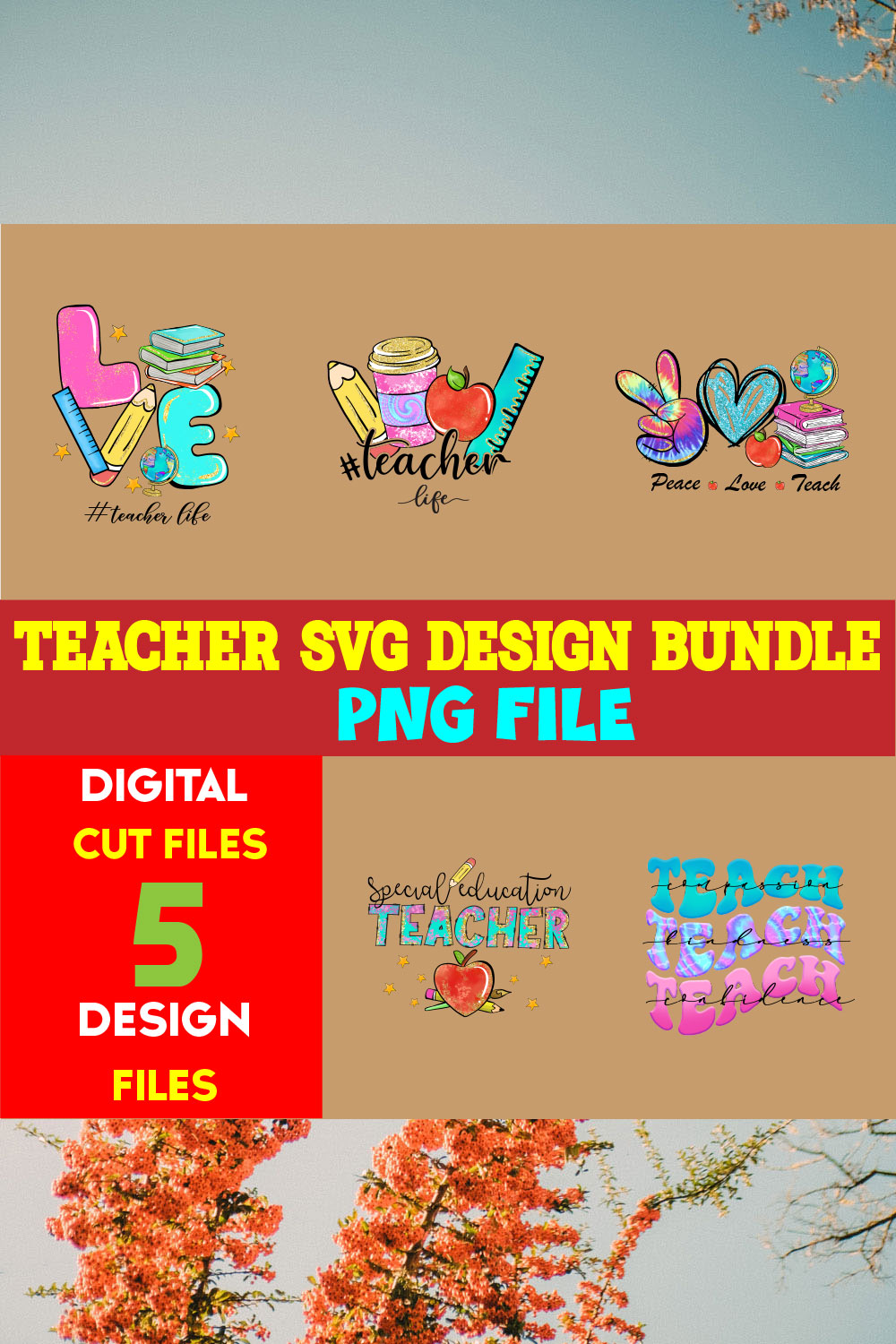 Teacher T-shirt Design Bundle volume -03 pinterest preview image.