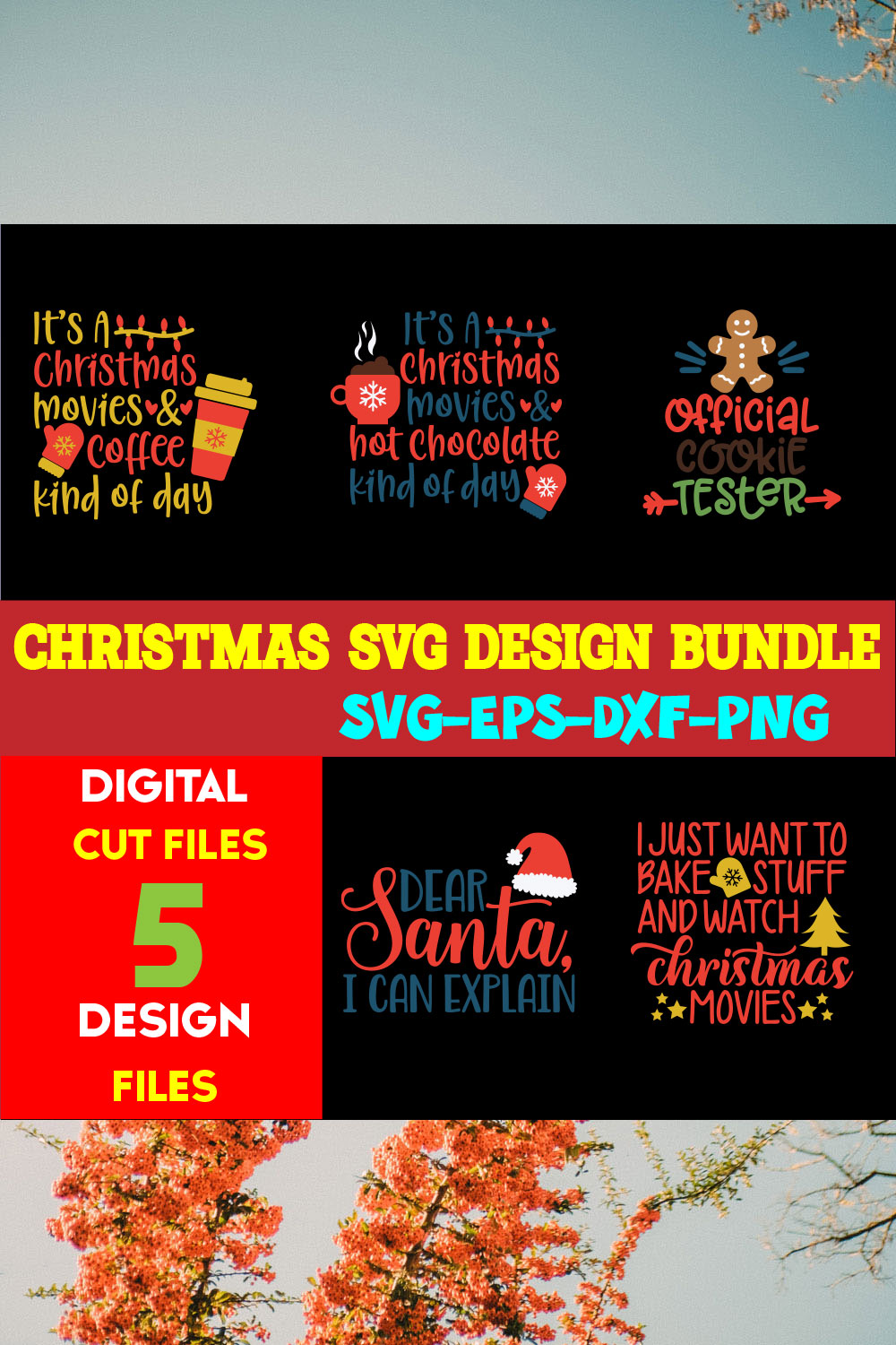 Christmas SVG T-shirt Design Bundle Volume-89 pinterest preview image.