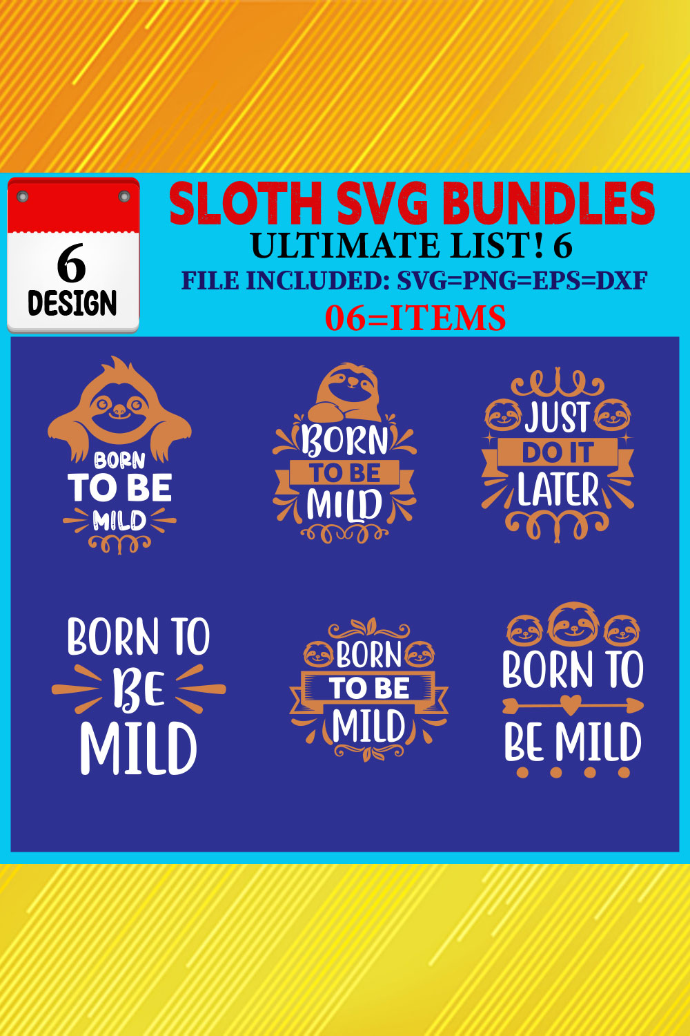 Sloth T-shirt Design Bundle Vol-01 pinterest preview image.