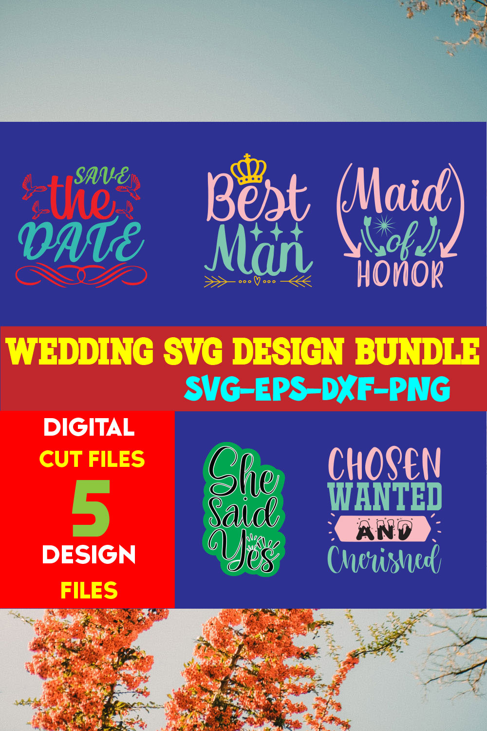 Wedding T-shirt Design Bundle volume -12 pinterest preview image.