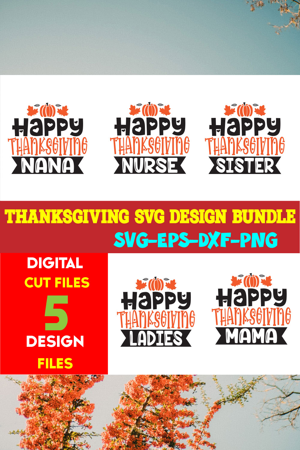 Thanksgiving T-shirt Design Bundle Vol-17 pinterest preview image.