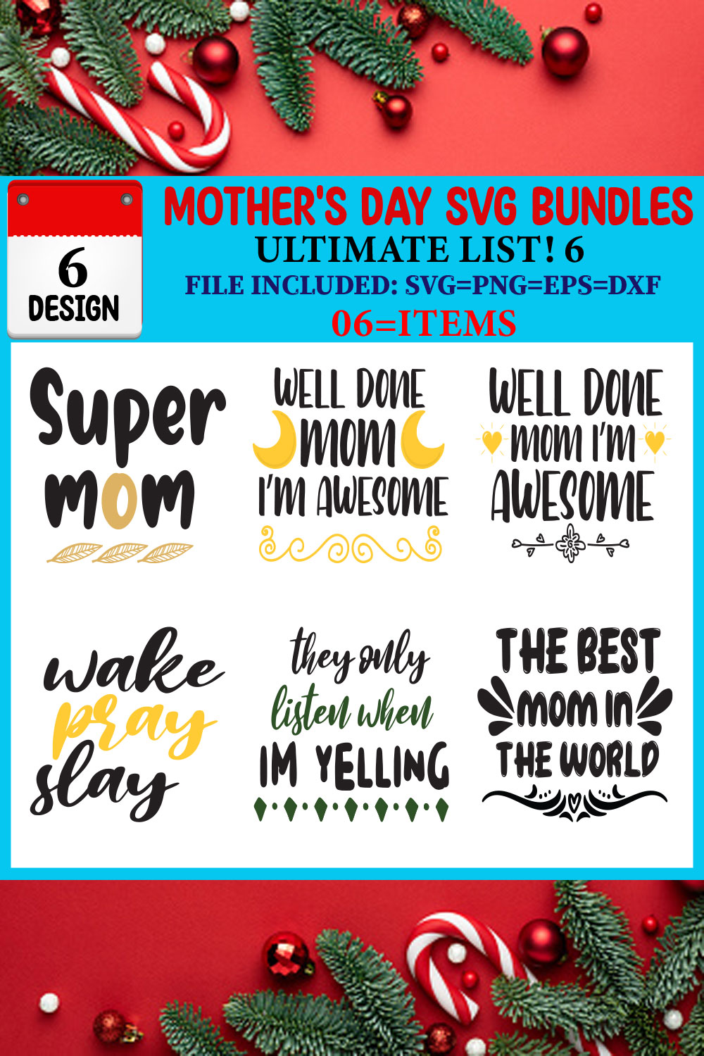 Mother's Day T-shirt Design Bundle pinterest preview image.