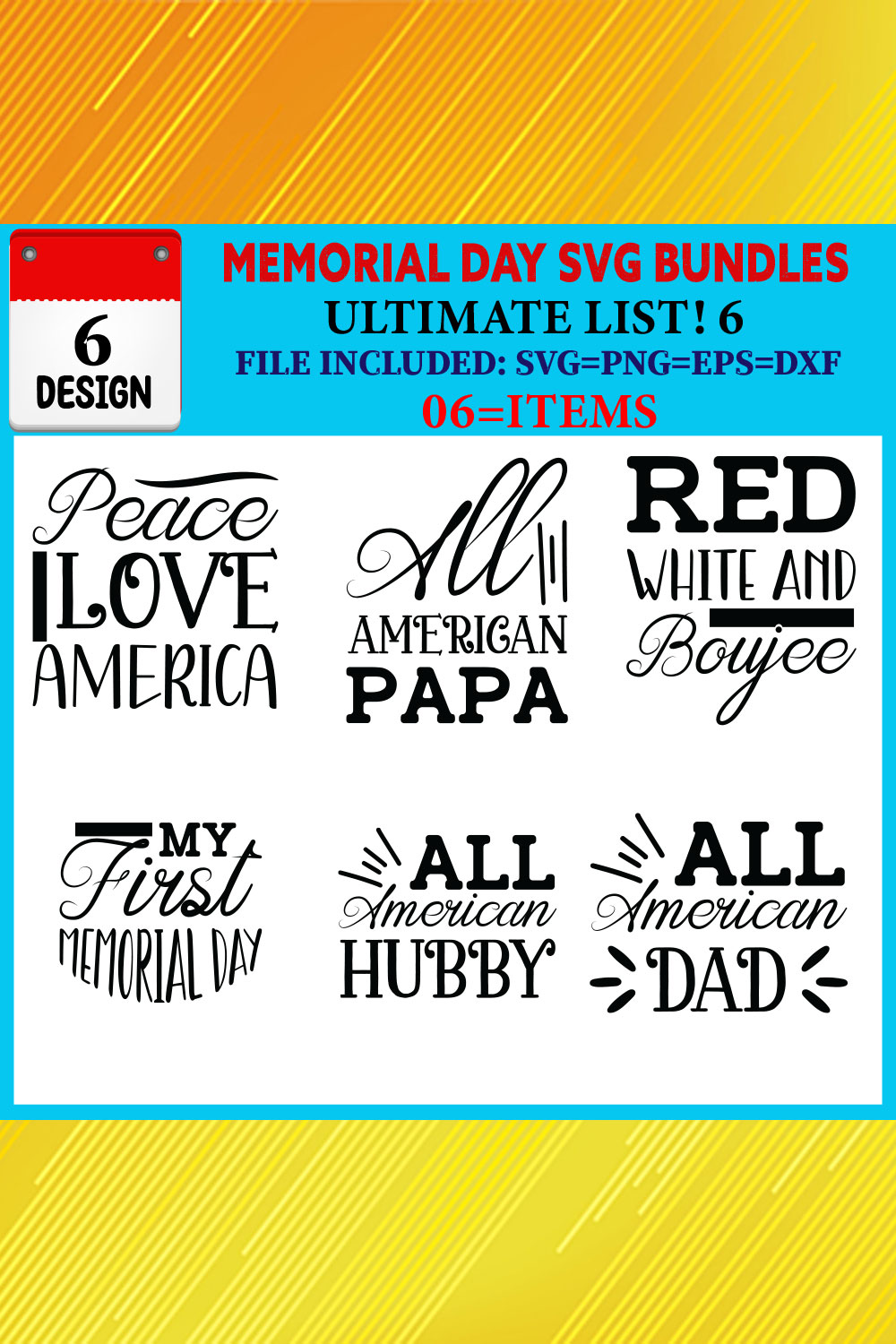 Memorial Day T-shirt Design Bundle Vol-03 pinterest preview image.