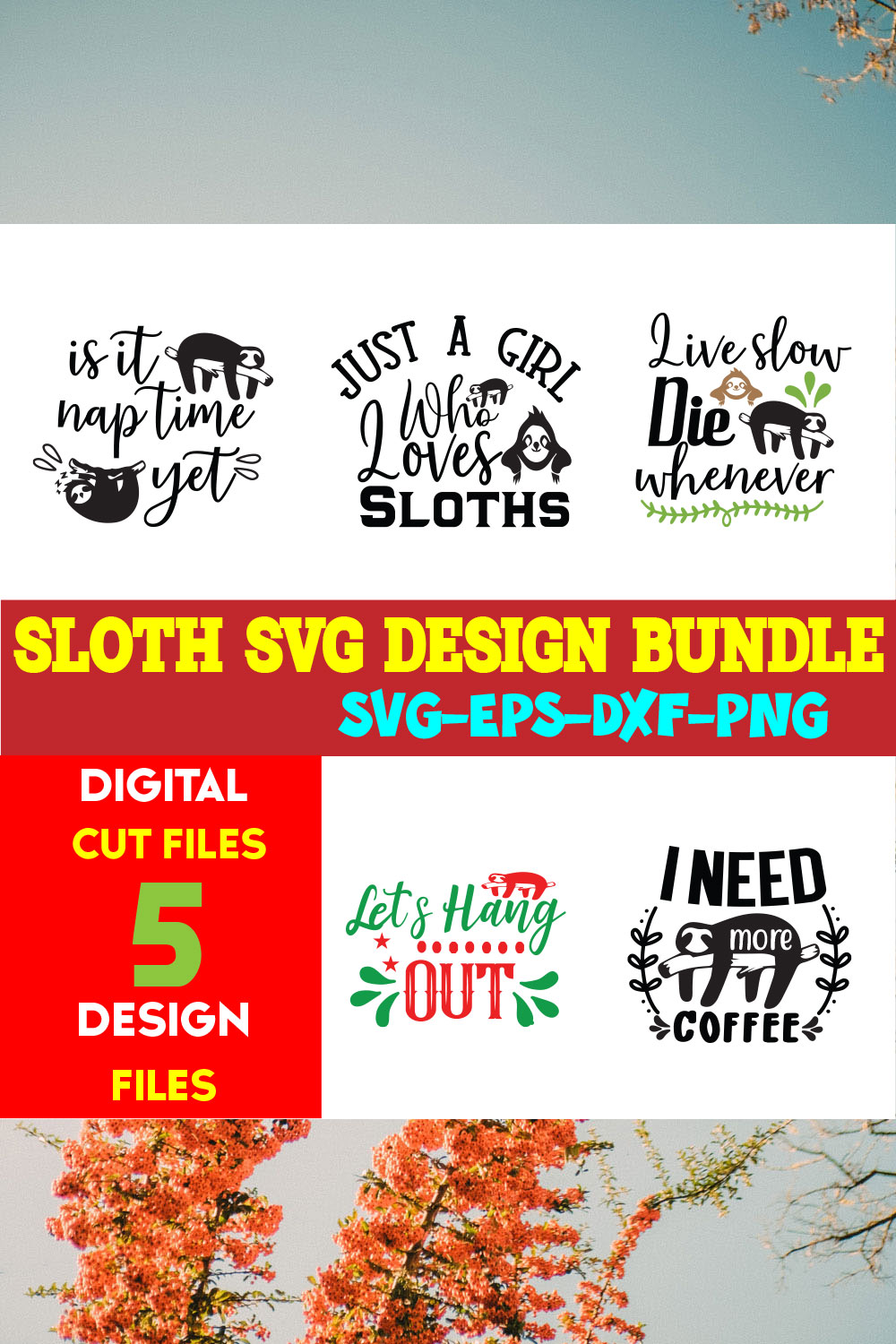 Sloth T-shirt Design Bundle Vol-07 pinterest preview image.