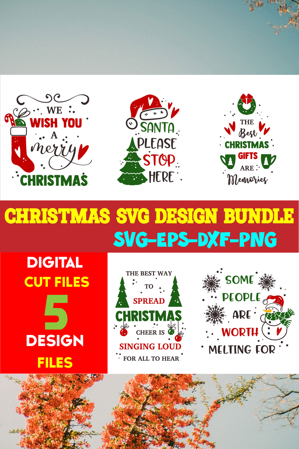 Christmas SVG T-shirt Design Bundle Volume-96 pinterest preview image.