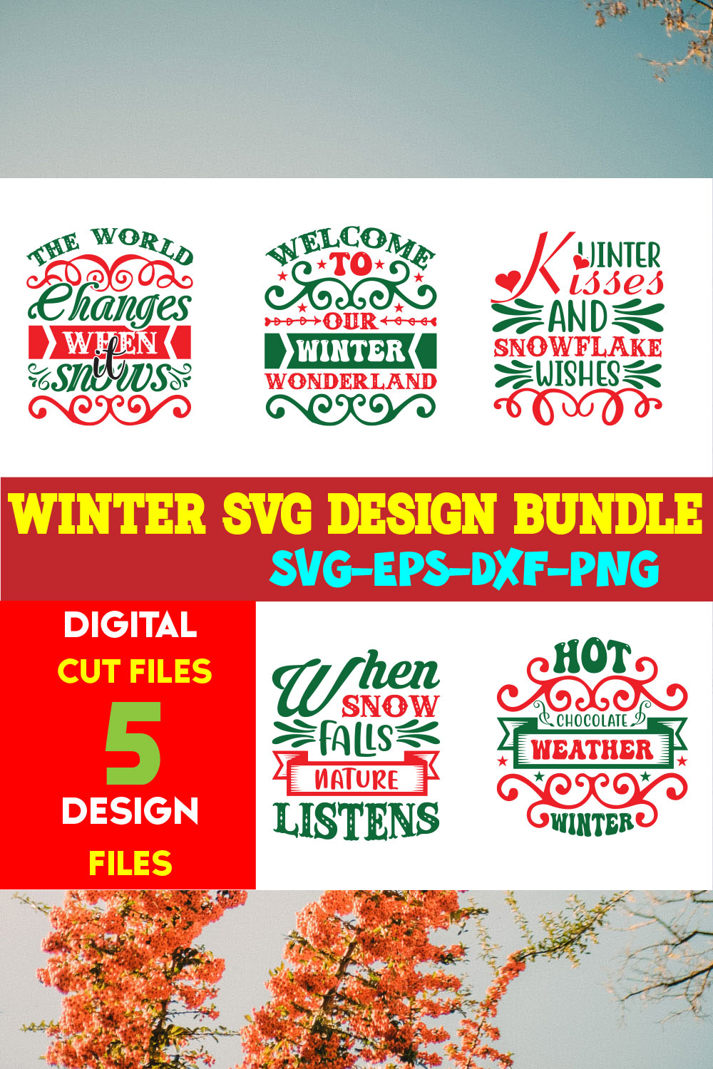 Winter T-shirt Design Bundle volume -02 pinterest preview image.