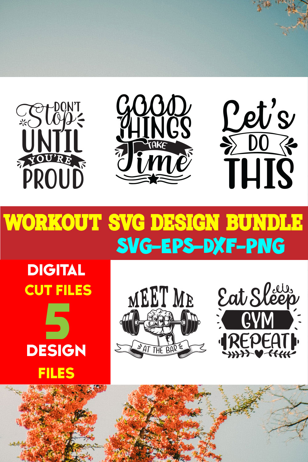 Workout T-shirt Design Bundle volume -01 pinterest preview image.