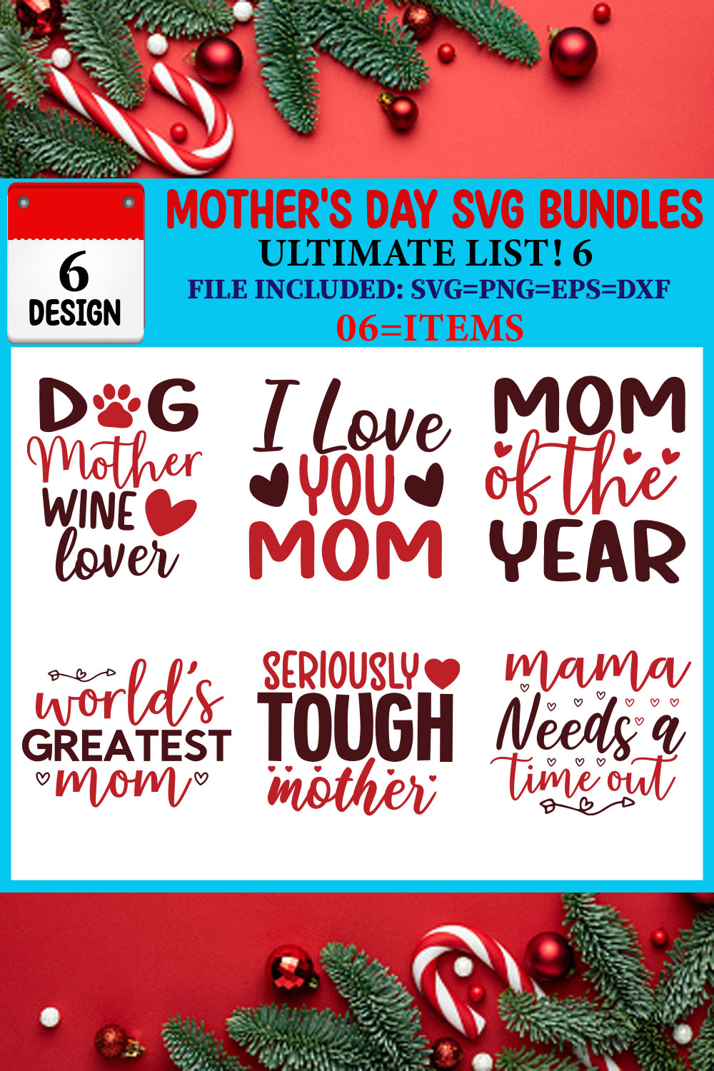 Mother's Day T-shirt Design Bundle pinterest preview image.