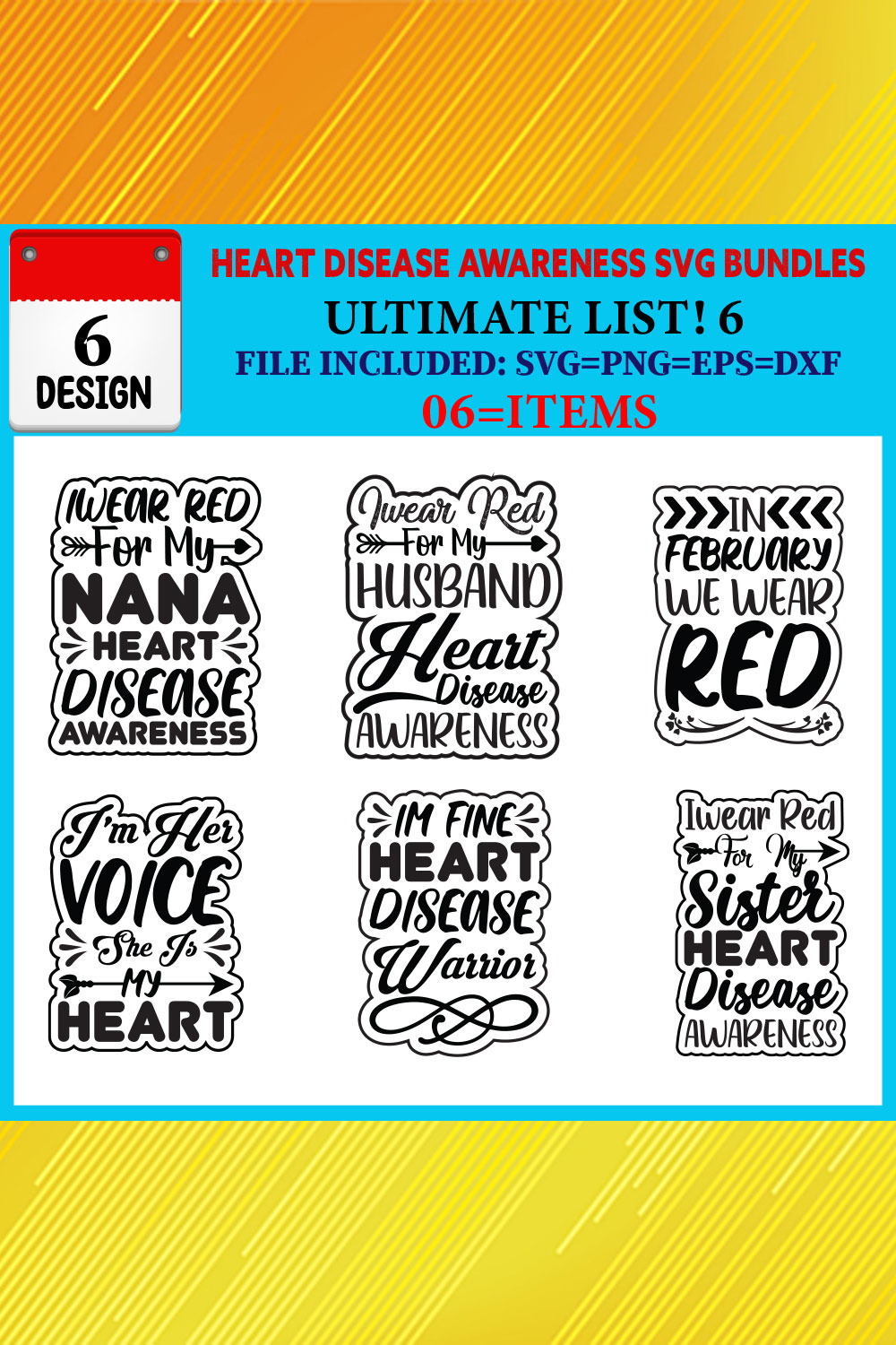 Heart Disease Awareness T-shirt Design Bundle Vol-02 pinterest preview image.