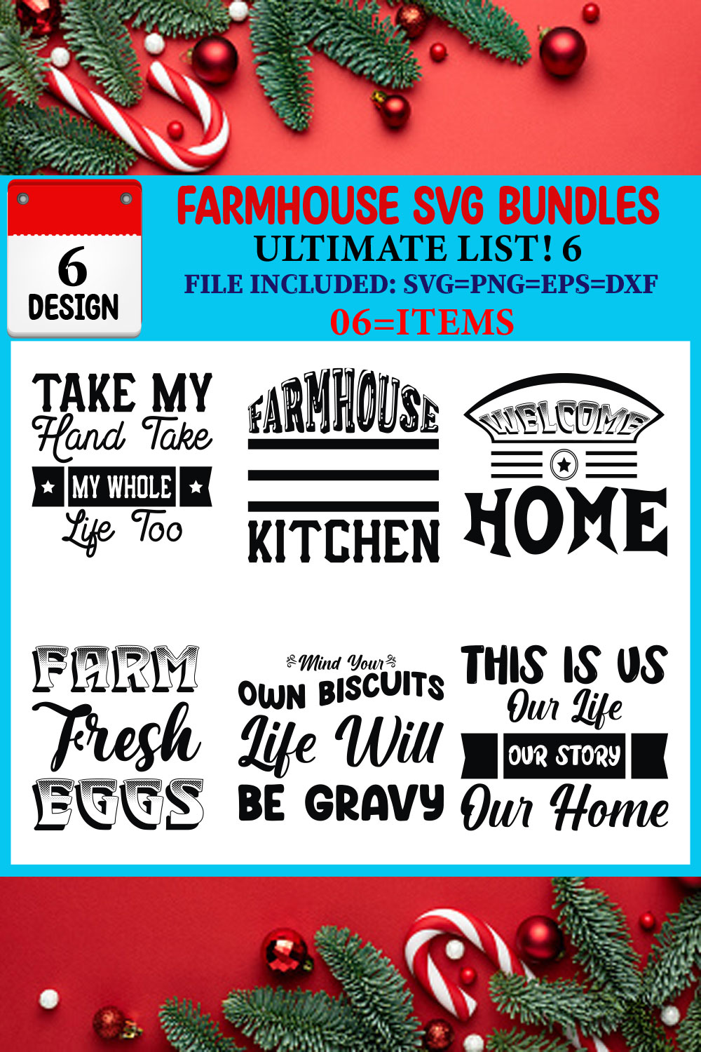 Farmhouse SVG T-shirt Design Bundle pinterest preview image.