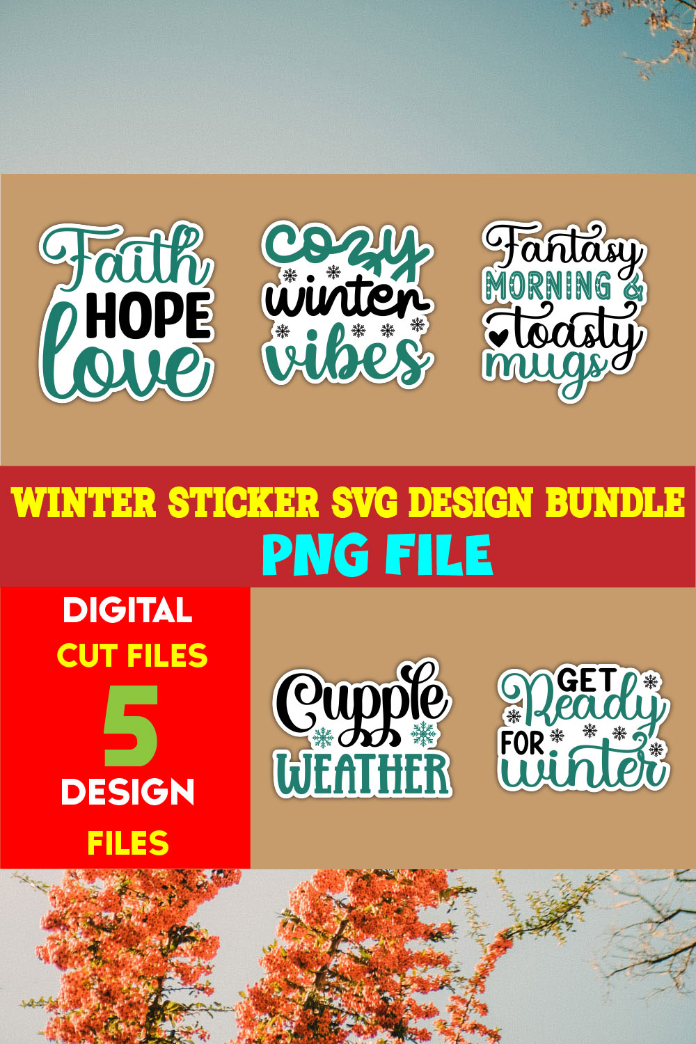 Winter Sticker T-shirt Design Bundle volume -02 pinterest preview image.