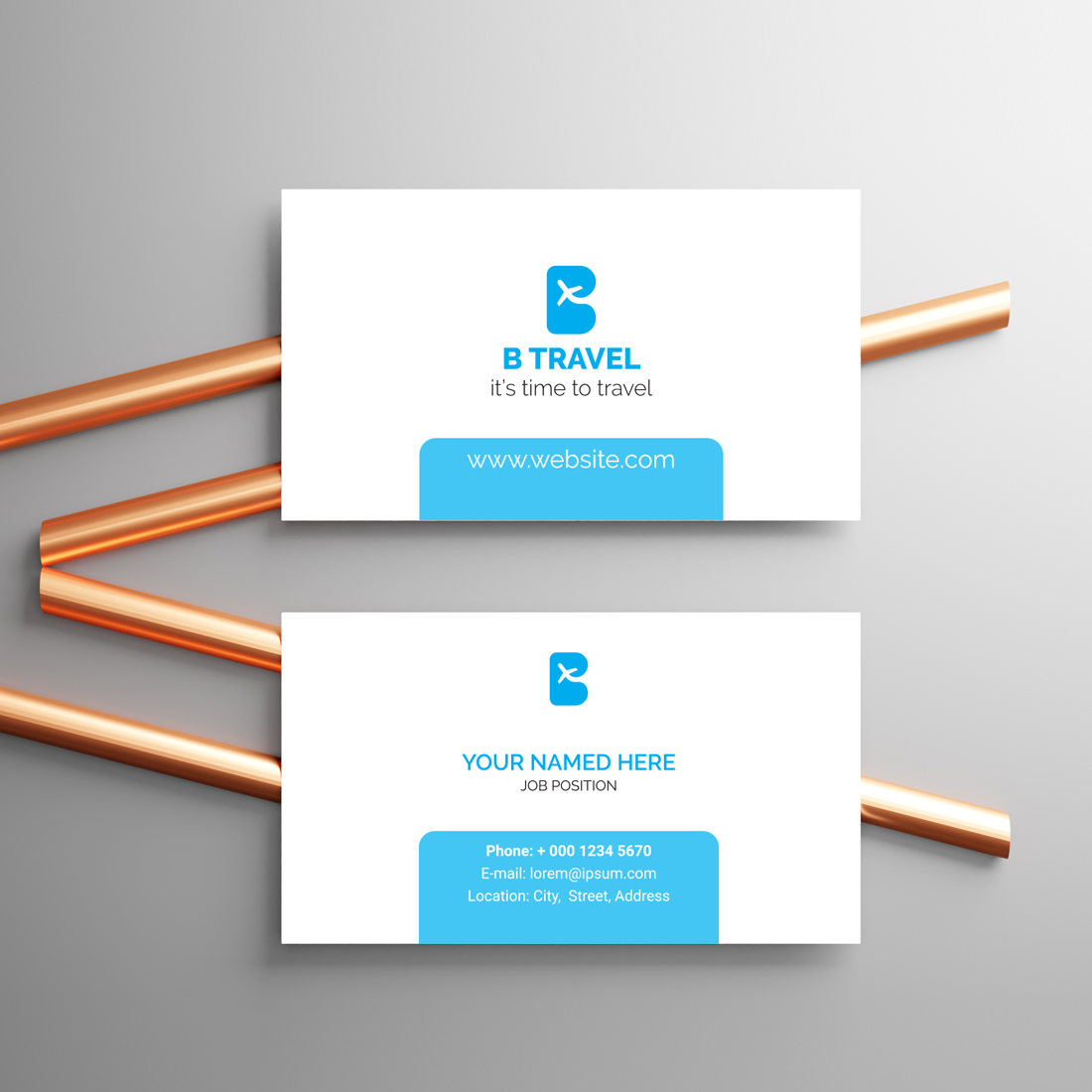 One Travel Logo, One Business Card, One Letter Head and One Flyer Template Design Bundle preview image.