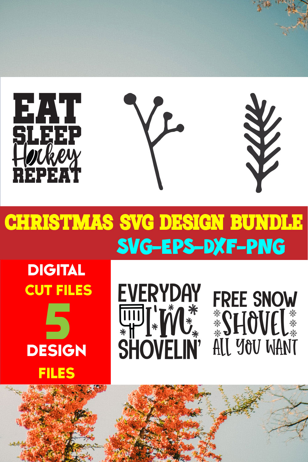 Christmas SVG T-shirt Design Bundle Volume-73 pinterest preview image.