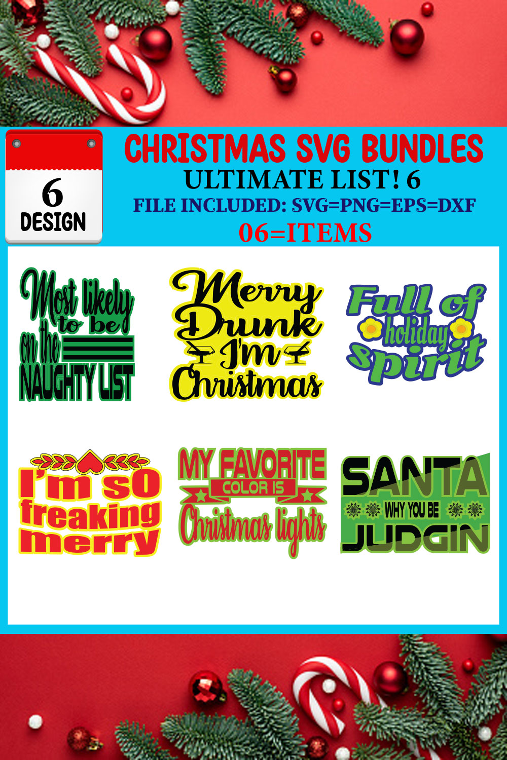 Christmas SVG T-shirt Design Bundle pinterest preview image.