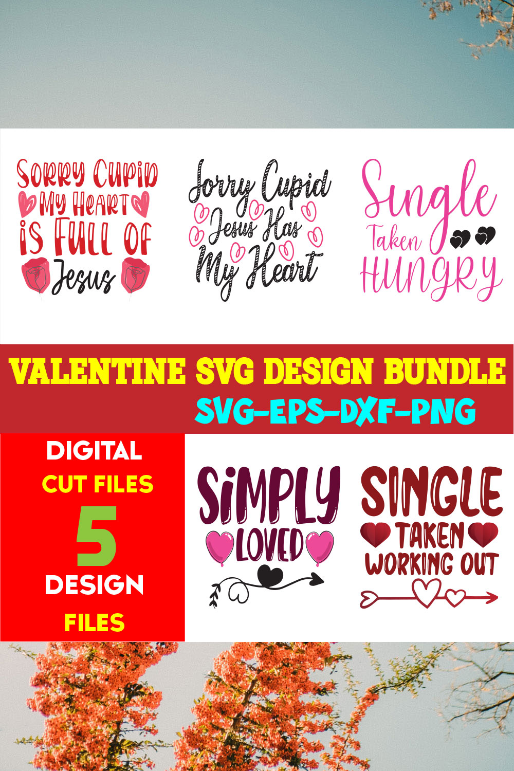 Valentine T-shirt Design Bundle Vol-16 pinterest preview image.