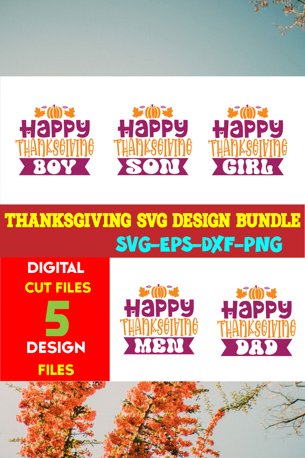 Thanksgiving T-shirt Design Bundle Vol-14 pinterest preview image.