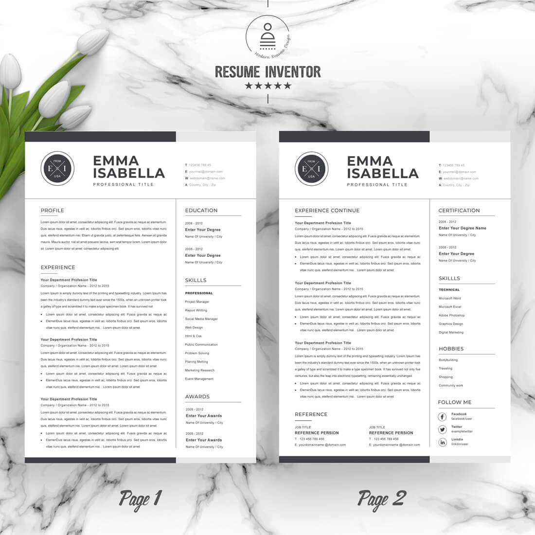 Clean Resume Template | CV Template | Word Format | Pages preview image.