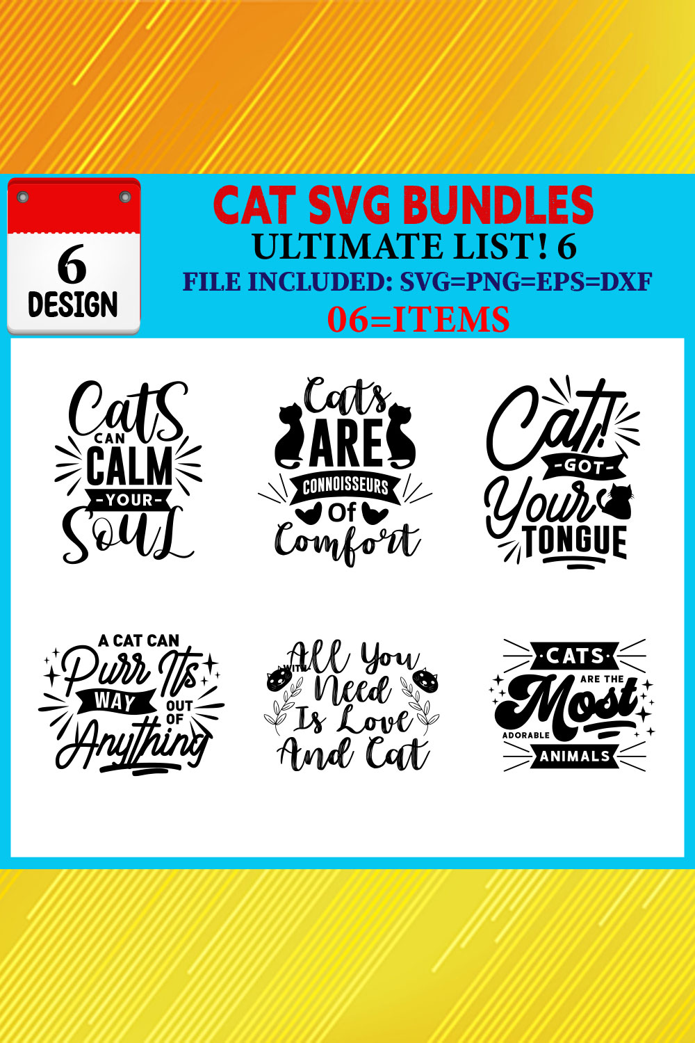 Cat T-shirt Design Bundle Vol-01 pinterest preview image.