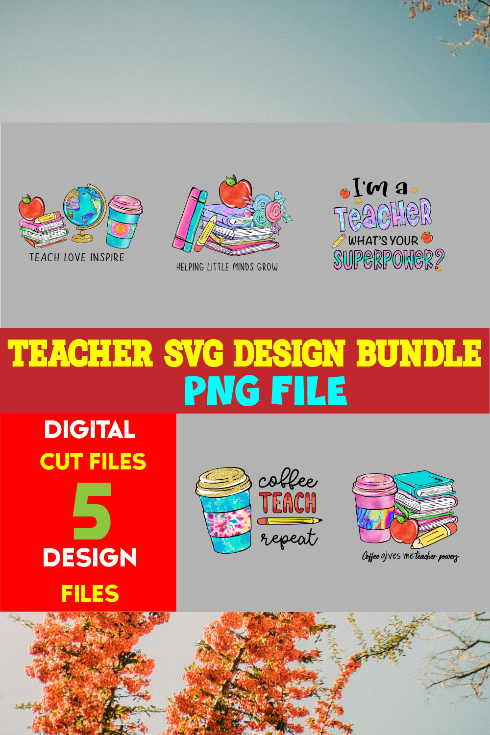 Teacher T-shirt Design Bundle volume -02 pinterest preview image.